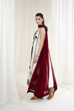 WHITE-MAROON LUXURY EMBROIDERED 3PCS SET NPA3-25426