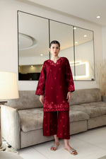 DEEP MAROON LUXURY EMBROIDERED 2PCS SET (NPA2-25307) (RTS)