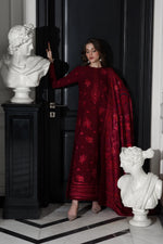 MAROON LUXURY EMBROIDERED KARANDI SET (NEL-25622) (RTS)