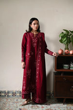 A/W Pret '25 - DEEP MAROON LUXURY EMBROIDERED KARANDI 3PCS SET (NPA3-25450)