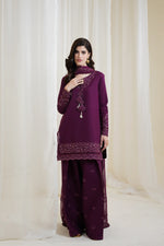 BURGUNDY PLUM FARSHI LUXURY EMBROIDERED 3PCS SET NPA3-25425