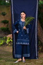 Winter Kiss '25 - DEEP BLUE LUXURY EMBROIDERED KARANDI 2PCS SET (NPA2-25320)