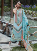 Embroidered Lawn Suits Unstitched 3 Piece CR23L 5B Turquoise - Summer Collection