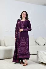 Kay Karandi '26 - DALIA - DEEP PLUM LUXURY EMBROIDERED KARANDI 3PCS SET (NEL-26635)