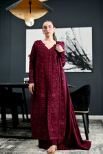Kay Karandi '26 - CELIA - BURGUNDY LUXURY EMBROIDERED KARANDI 3PCS SET (NEL-26637)