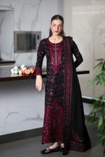 Kay Karandi '26 - SOON - BLACK AND MAROON LUXURY EMBROIDERED KARANDI 3PCS SET (NEL-26643)