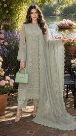Nooriyah Luxury Embroidered Chiffon '26 - D1 - Pistachio Mist