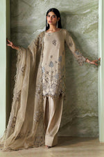 Soirée Unstitched Formals '26 - 3 Piece Unstitched Embroidered Tusser Silk Suit | SR-01-01-Champagne Beige