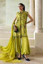 Soirée Unstitched Formals '26 - 3 Piece Unstitched Embroidered Bemberg Raw Silk Suit | SR-01-03-Lime Green
